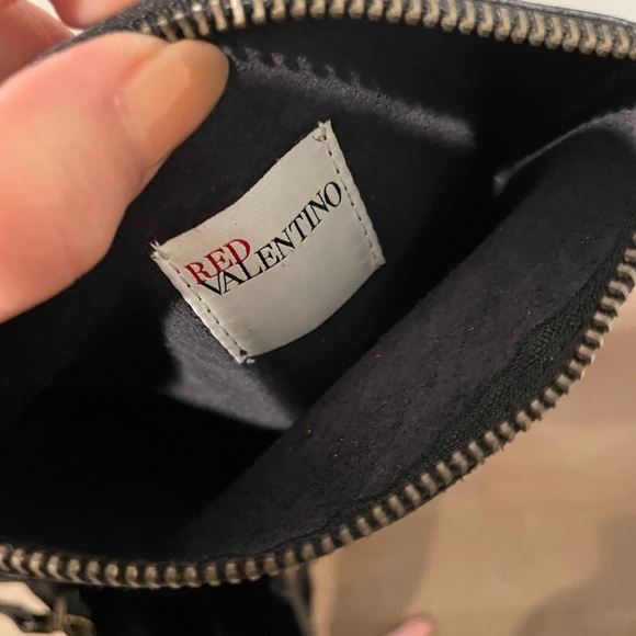 RED VALENTINO | Black Leather and Canvas Ruffled Sequin Lg Tote Bag - Picture 8 of 8